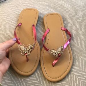Pink Strap Butterfly Flip-Flops